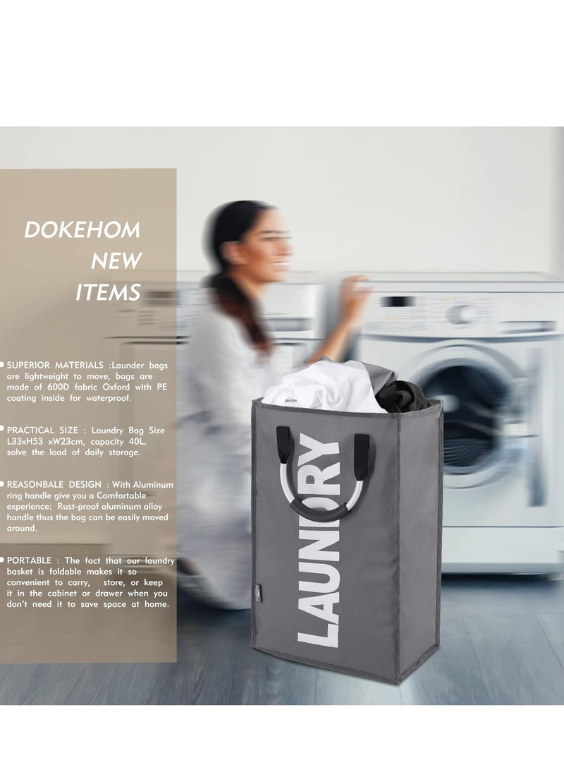 KASTWAVE 40L Collapsible Laundry Basket, Freestanding Tall Clothes Hamper, Foldable Hamper Basket Bags, Suitable for Bedroom, Bathroom, Laundry Room (Dark Grey) - Image 2