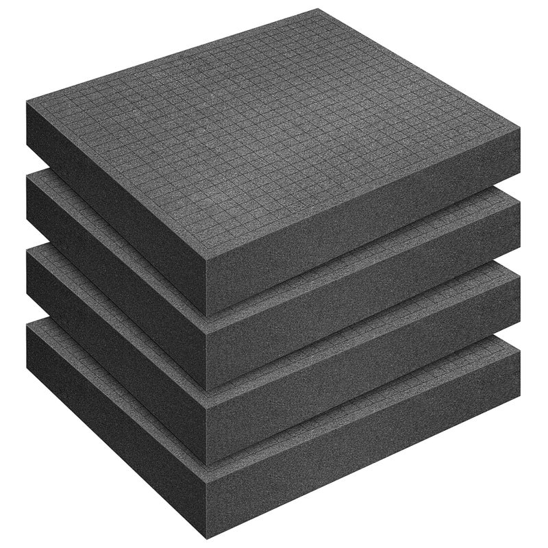 DECOHS 4 Pcs Pick and Pluck Foam Insert 12 x 12 x 2 Inch Pre Cube Sheet Foam with Bottom Use for Board Game Box Cases Storage Drawer