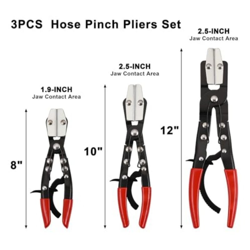 Hose Pincher Pliers Set, Locking Ratcheting for Automotive, Radiator, FuelandCoolant Lines, Durable Heavy Duty Hand Tools for Car Repair, Engine MaintenanceandHose Clamp Removal 3PC - Image 2