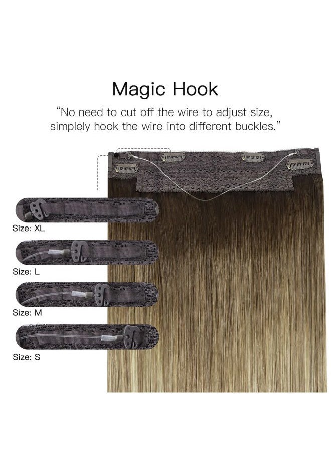 hotbanana - HOTBANANA Wire Hair Extensions, 14 inch 75g Walnut Brown to Ash Brown and Bleach Blonde Fish Line Hair Extensions Real Human Hair Straight Invisible Wire Hair Extensions Remy Hair Extensions - Image 1