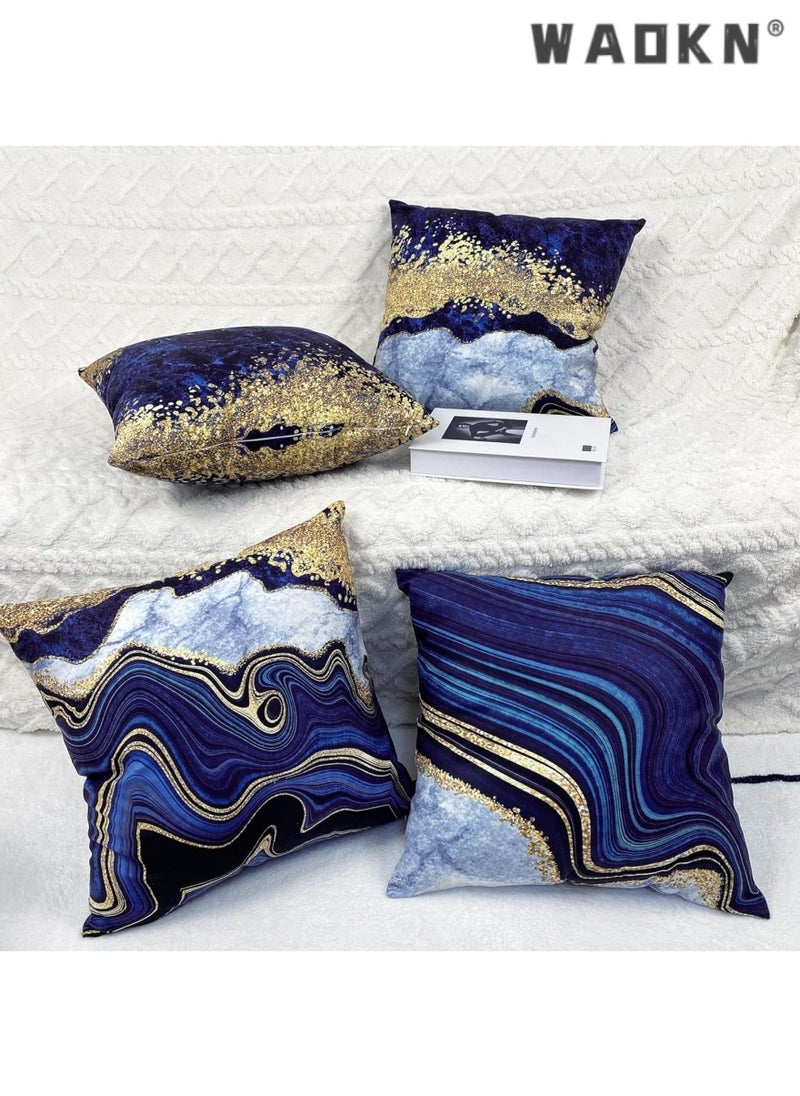 WAOKN - Decorative Pillow Covers, Navy Blue and Gold Marble Throw Pillow Cover,18x18 Square Blue Cushion Cover, Abstract Throw Pillows Case, Sofa Living Room Couch Home Decor Pillowcase Set of 4 - Image 1