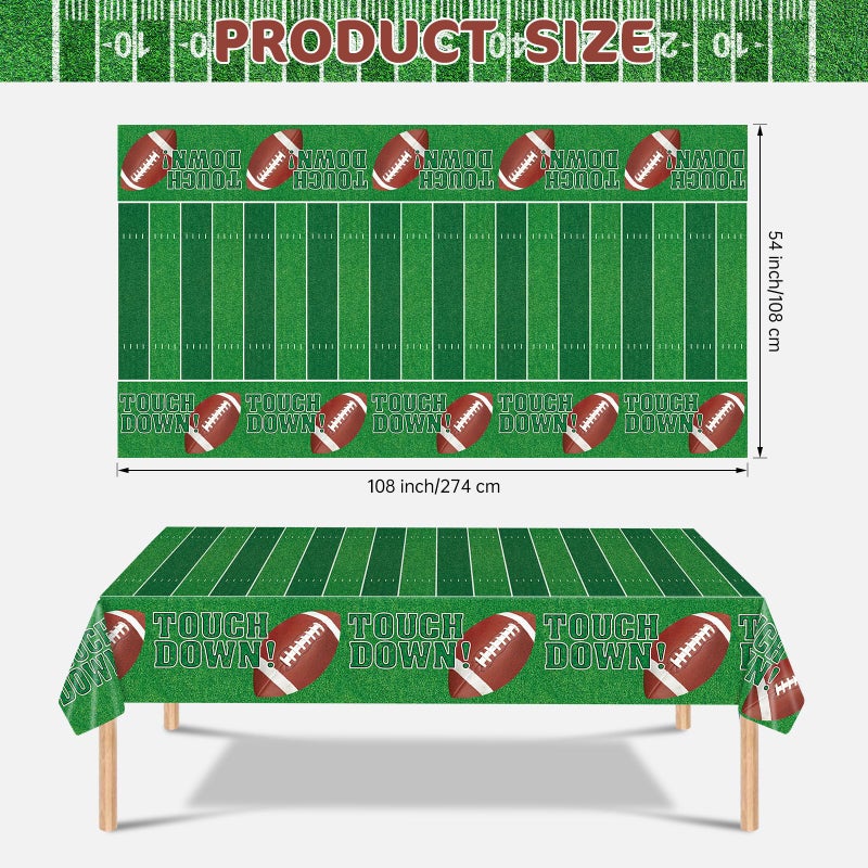 Litmitfu 3 Pcs Football Tablecloth Plastic - Touch Dwon Football Table Cloth, Disposable Rectangle Rugby Sports Table Cover for Foot ball Decorations Party Supplies Game Day Tables Decor Favors, 108x54Inch - Image 3