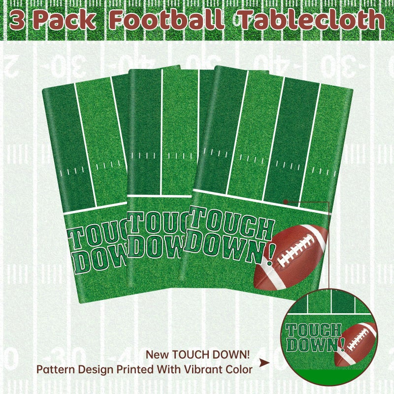 Litmitfu 3 Pcs Football Tablecloth Plastic - Touch Dwon Football Table Cloth, Disposable Rectangle Rugby Sports Table Cover for Foot ball Decorations Party Supplies Game Day Tables Decor Favors, 108x54Inch - Image 4