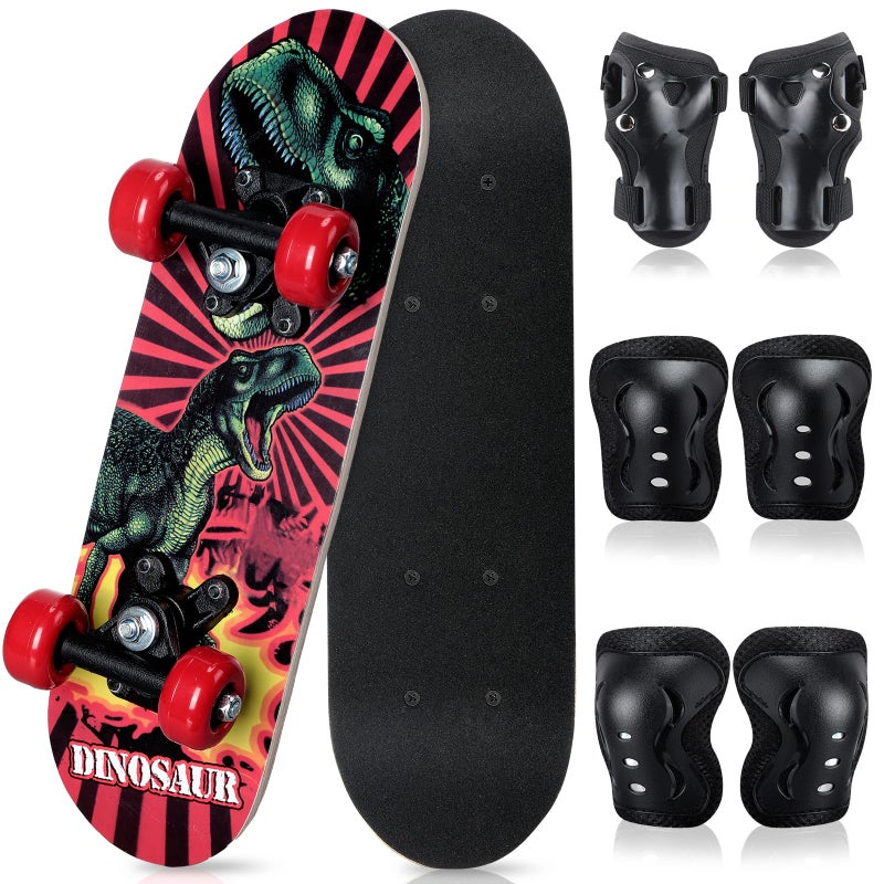 Honoson 7 Pcs Skateboard for Toddlers Beginners Knee Elbow Pads Wrist Guards Gear Set Dinosaur Age 25 Kids 17 x 5 - Image 2