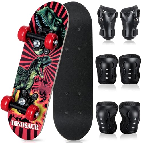 Honoson 7 Pcs Skateboard for Toddlers Beginners Knee Elbow Pads Wrist Guards Gear Set Dinosaur Age 25 Kids 17 x 5 - Image 1