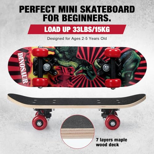 Honoson 7 Pcs Skateboard for Toddlers Beginners Knee Elbow Pads Wrist Guards Gear Set Dinosaur Age 25 Kids 17 x 5 - Image 3