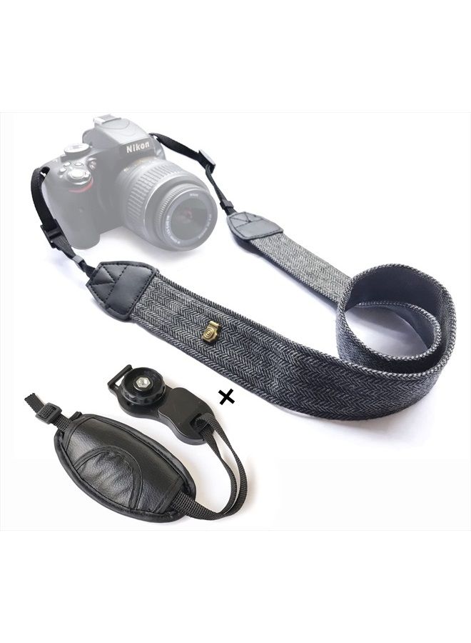 Alled Camera Neck Shoulder Belt Strap,Camera Straps for Women/Men for All DSLR/Nikon/Canon/Sony/Olympus/Samsung (Soft Black+Hand Grip Strap) - Image 1
