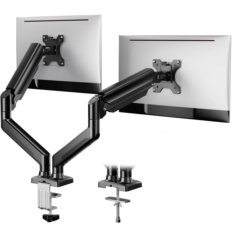 ErGear Dual Monitor Mount, Gas Spring Arm for 17"-32" Screens, Max 22 lbs Each, VESA 75/100mm, Adjustable Height, 180° Swivel, Tilt, 360° Rotation, Sturdy Steel for Office Use - Image 1