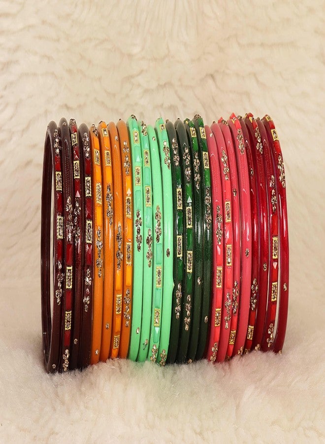 NMII Colorful Glass Kada Set For Women & Girls with Golden Zircon Stone & Beads | Bangles Combo set for Women | Kangan For Women | Ladies Chudi | Women Daily use kade-(NM_GK38-Talaash-2.8) - Image 3