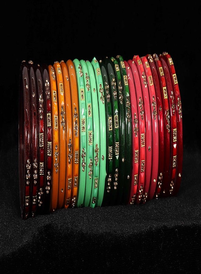 NMII Colorful Glass Kada Set For Women & Girls with Golden Zircon Stone & Beads | Bangles Combo set for Women | Kangan For Women | Ladies Chudi | Women Daily use kade-(NM_GK38-Talaash-2.8) - Image 4