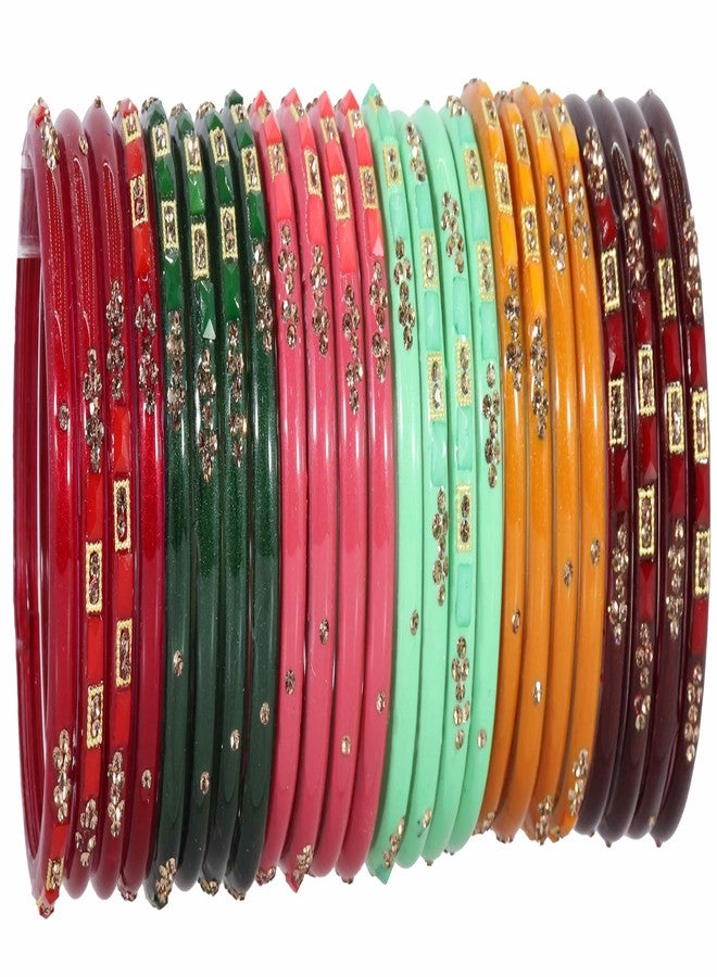 NMII Colorful Glass Kada Set For Women & Girls with Golden Zircon Stone & Beads | Bangles Combo set for Women | Kangan For Women | Ladies Chudi | Women Daily use kade-(NM_GK38-Talaash-2.8) - Image 5