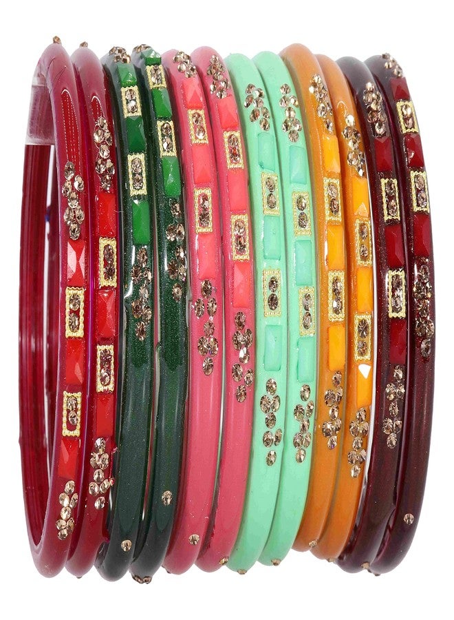 NMII Colorful Glass Kada Set For Women & Girls with Golden Zircon Stone & Beads | Bangles Combo set for Women | Kangan For Women | Ladies Chudi | Women Daily use kade-(NM_GK38-Talaash-2.8) - Image 2