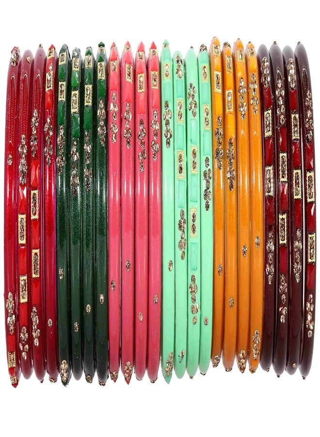 NMII Colorful Glass Kada Set For Women & Girls with Golden Zircon Stone & Beads | Bangles Combo set for Women | Kangan For Women | Ladies Chudi | Women Daily use kade-(NM_GK38-Talaash-2.8) - Image 1