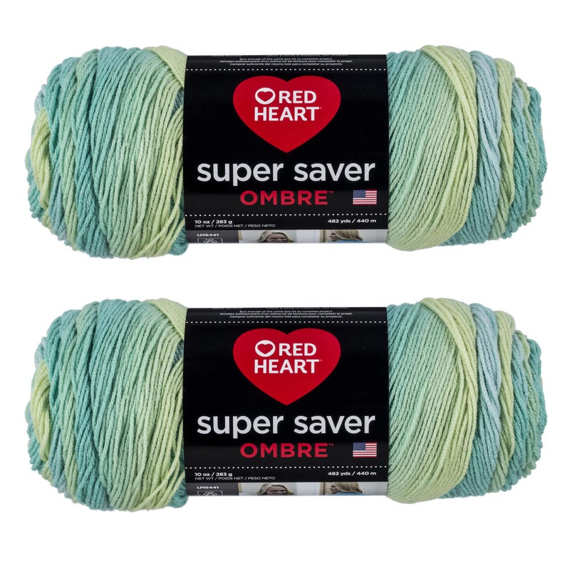 Red Heart Super Saver Jumbo Seaside Ombre Yarn  2 Pack of 283g10oz  Acrylic  4 Medium Worsted  482 Yards  KnittingCrochet