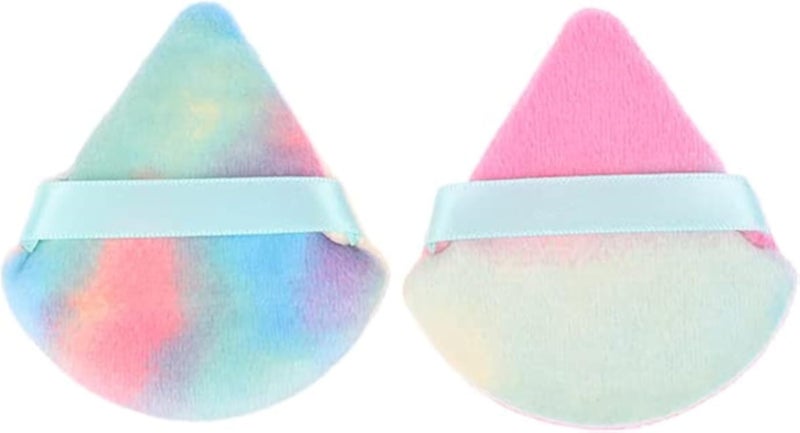 Hermania Colorful Tie Dye Triangle Velour Powder Puff for Concealer and Loose Powder Face Cosmetic Washable Reusable Soft Plush Foundation Sponge Wet Dry Velvet Makeup Tool (2 Pcs, Tie Dye)