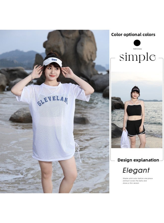 2024 Swimsuit Women's Plus Size Chubby Girl Split Boxers Three-piece Conservative Slimming Student Hot Spring Swimsuit-Color:gray Three-piece Set-