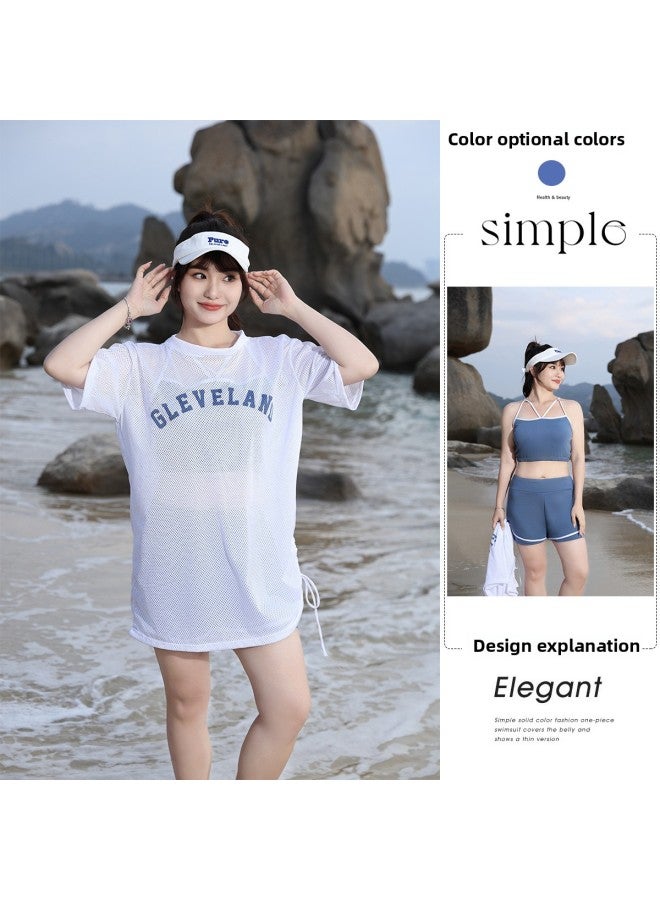 2024 Swimsuit Women's Plus Size Chubby Girl Split Boxers Three-piece Conservative Slimming Student Hot Spring Swimsuit-Color:gray Three-piece Set-