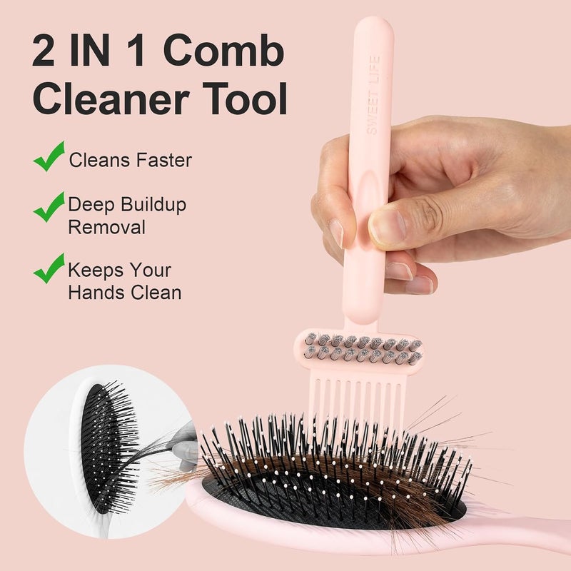 RHOS 2-in-1 Hair Brush Cleaner and Remover Tool - Comb for Removing Hair and Dust, Suitable for Home and Salon Use (1 Pack - Pink) - Image 2