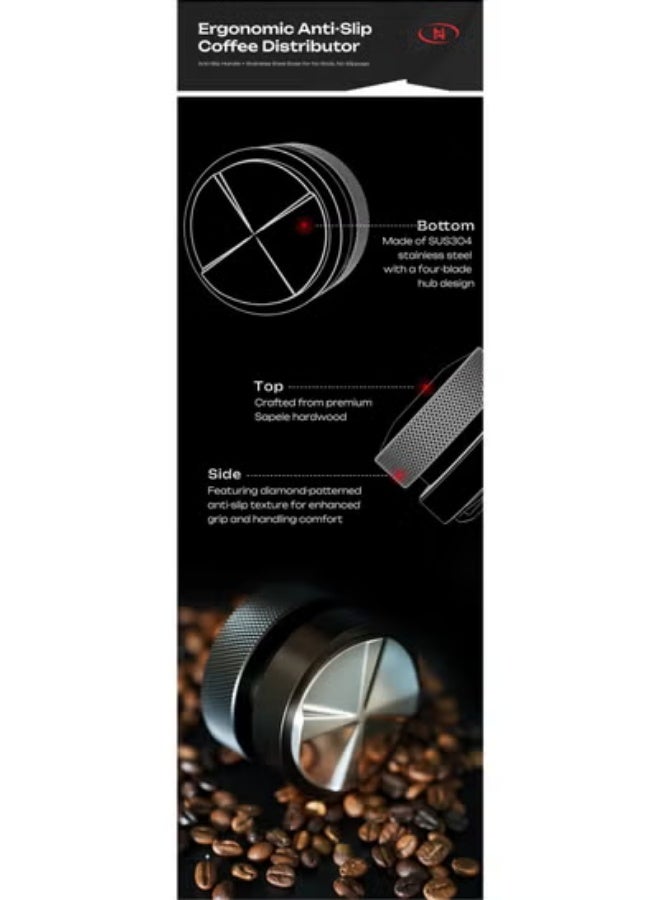 HIBREW 58mm Coffee Distributor, Self-Weight Espresso Leveling Tool, 304 Stainless Steel with Hardwood Handle, Barista Powder Distributor - Image 5