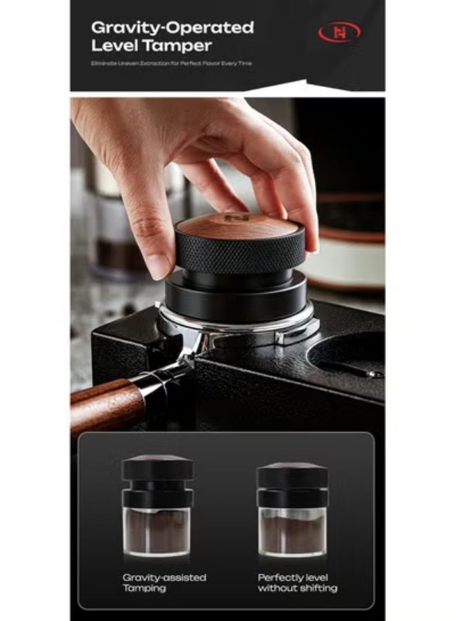 HIBREW 58mm Coffee Distributor, Self-Weight Espresso Leveling Tool, 304 Stainless Steel with Hardwood Handle, Barista Powder Distributor - Image 4