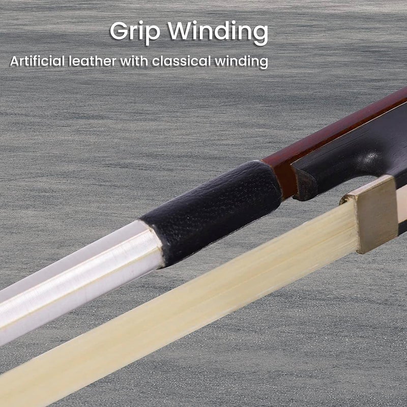 ADM Student Violin Bow, Well Balanced Handmade Brazilwood Bow with Horsehair, Ebony Frog with Pearl Eye and Pearl Slide, Brown (3/4 Size) - Image 4
