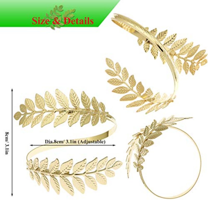 2xTree ليف الكفة الإسورة سوار الذراع العلوي سوار ذراع شارة الزفاف عيد الميلاد قابل للتعديل مجموعة مجوهرات الحد الأدنى زي الروماني اليوناني - Image 5