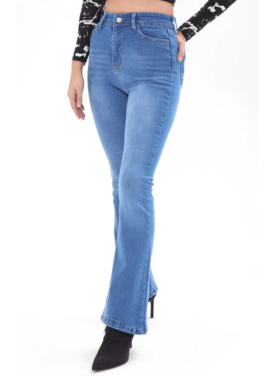 Tofisa 23660-ICE-BLUE Cotton Flare Lycra Jeans