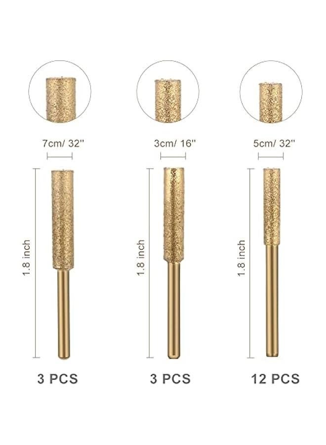 18 PCS High Hardness Diamond Chainsaw Sharpener, Titanium Plated Burr Stone File Kits in 3 Size Sharpening Wheels Chainsaw File for Chain Saw Stone Jewelry Wood (5/32'', 3/16'', 7/32'') - Image 2
