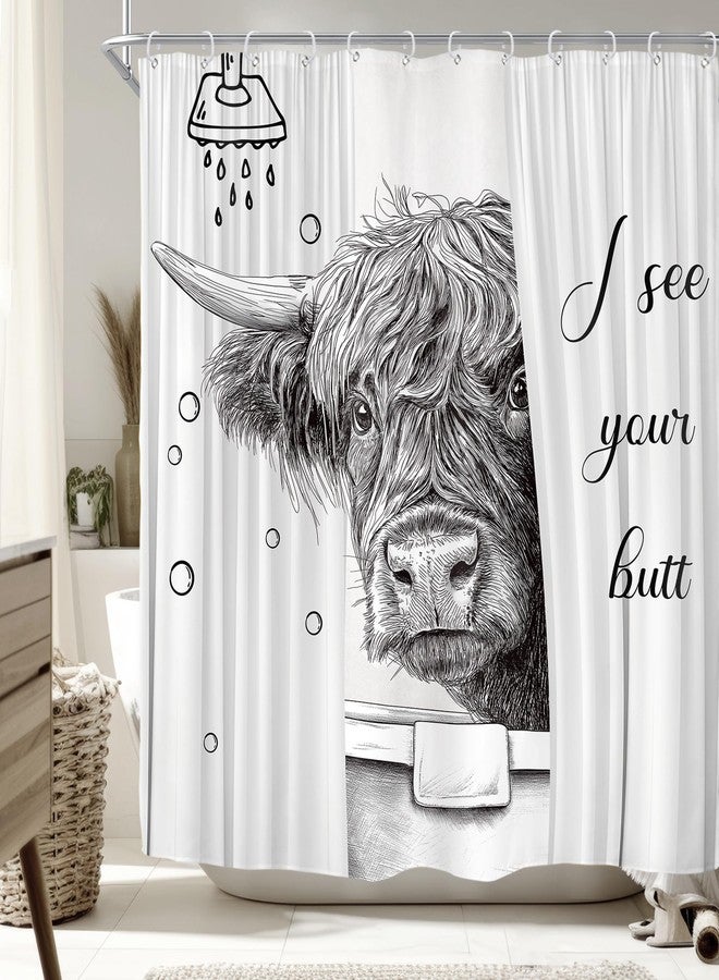 Riyidecor Funny Highland Cow Shower Curtain for Bathroom Decor 72Wx72H Fun Rustic Bull in Bathtub Western Farmhouse Country Animal Kids Pets Art Printed Fabric Polyester Waterproof 12 Pack metal Hooks - Image 1