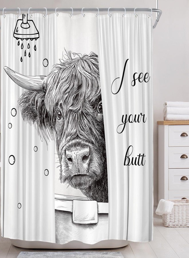 Riyidecor Funny Highland Cow Shower Curtain for Bathroom Decor 72Wx72H Fun Rustic Bull in Bathtub Western Farmhouse Country Animal Kids Pets Art Printed Fabric Polyester Waterproof 12 Pack metal Hooks - Image 2