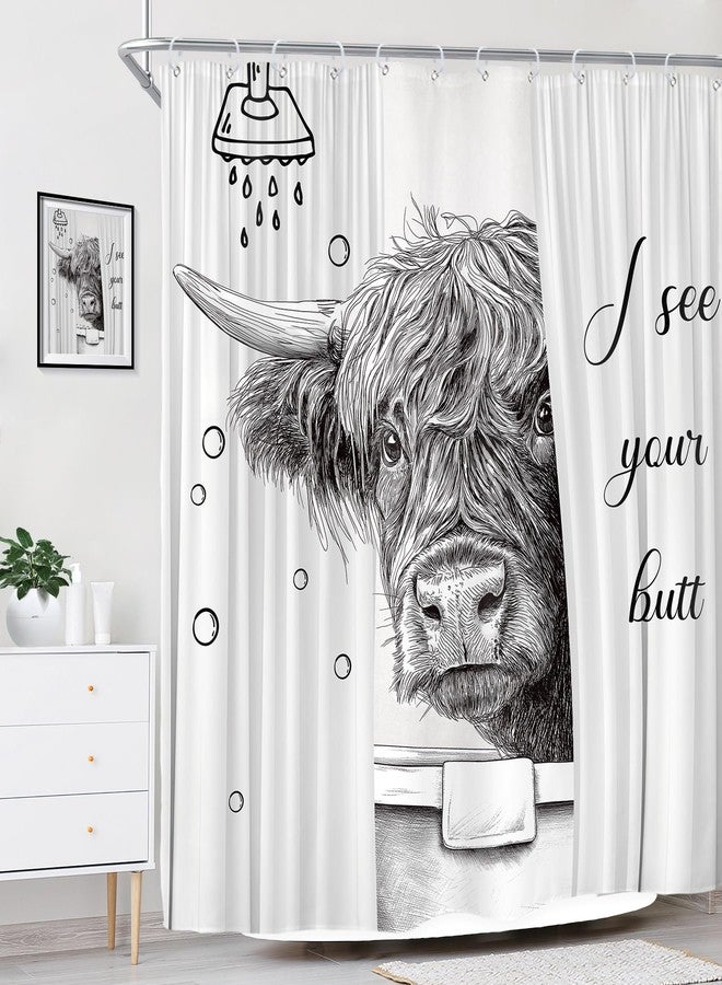 Riyidecor Funny Highland Cow Shower Curtain for Bathroom Decor 72Wx72H Fun Rustic Bull in Bathtub Western Farmhouse Country Animal Kids Pets Art Printed Fabric Polyester Waterproof 12 Pack metal Hooks - Image 3