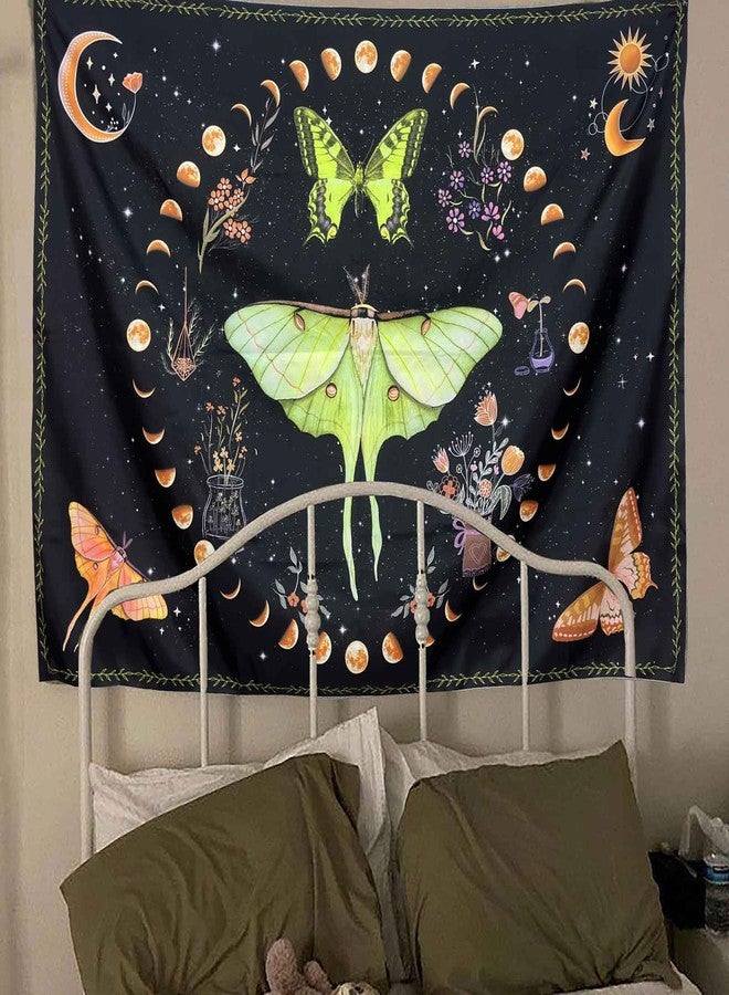 Algasan Blacklight Moth Moon Phase Tapestry Boho Butterfly Moon Wall Tapestry UV Reactive Botanical Plants Sun Floral Aesthetic Tapestries for Bedroom Living Room Dorm 35 x 47 Inch - Image 5