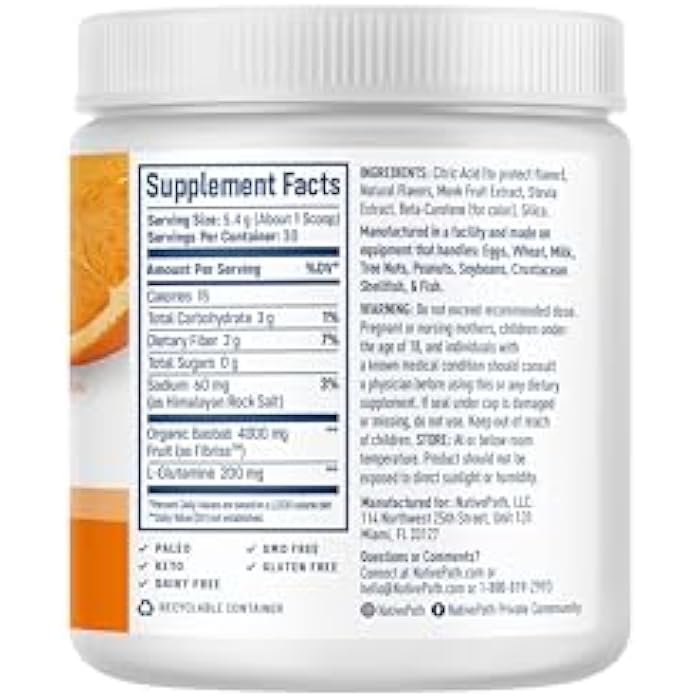 NativePath Organic Baobab Prebiotic Fiber Powder - Digestive Health Supplement - Natural Orange Flavor, 30 Servings - Image 3