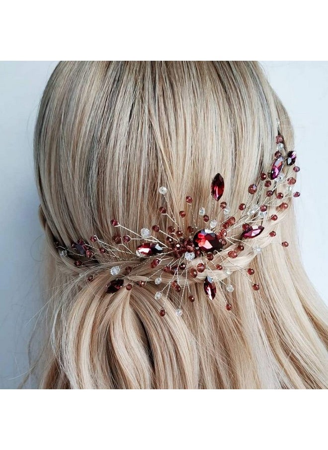 Aimimier - Bridal Red Crystal Hair Comb Ruby Hair Gems Silver Headband Prom Party Festival Wedding Hair Accessories For Women And Girls(Red) - Image 1