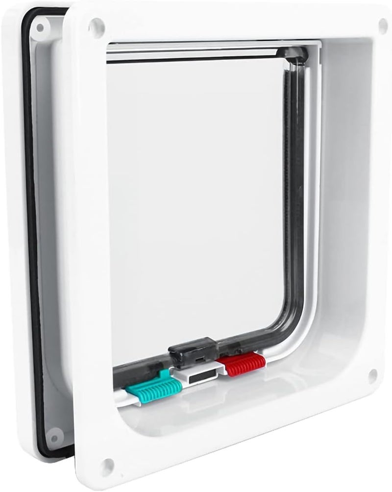 Cat Door Flap with 4 - Way Lockable System, M Size, White Plastic - Weatherproof Double - Flap, Easy DIY Installation, Suitable for Small Dogs and Cats - Image 5