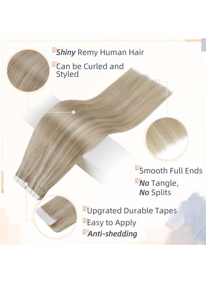 RUNATURE Blonde Tape in Hair Extensions Human Hair Straight Tape in Human Hair Extensions Ash Blonde Highlight Platinum Blonde Human Hair Extensions Tape in 12 Inches 30g 20 Pieces Skin Weft  - Image 4