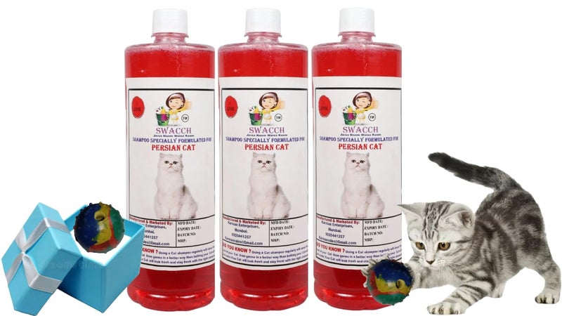 swacch Persian Cat Shampoo + Rubber Musical Ball I Chew Playing Rubber Ball I Interactive Cat Toy Balls I Training & Play I Combo Pack I 1 Litre Pack of 3 Strawberry - Image 1
