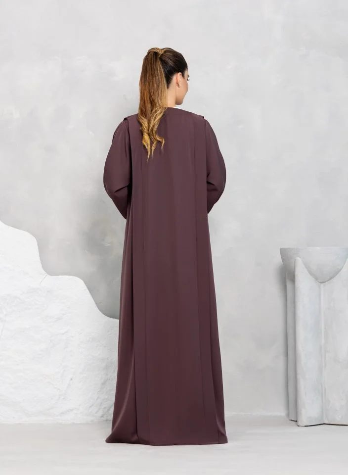 Nikias  Burgundy Nida Abaya with Broad Pleated Front & Back for Women | Best Price UAE