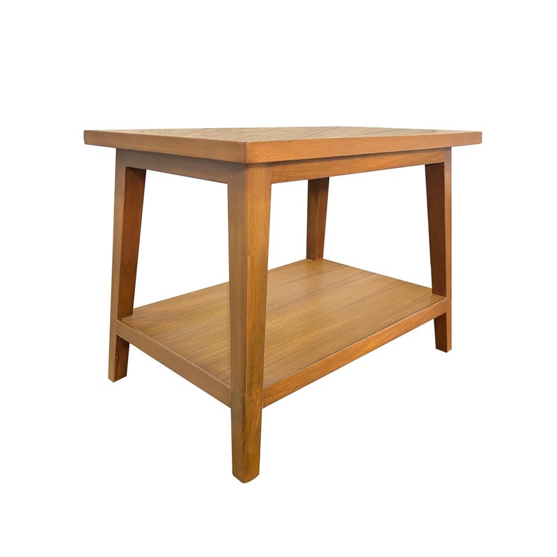 ASHOFY Handmade Teak Wood Center Table Coffee Table Teapoy Veneer Finish Medium Size 24x18x18 Inch Goldan Yellow Color