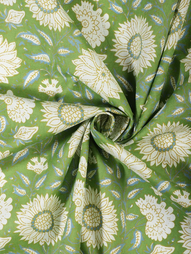 أيه كيه إس Leaf Green Floral Cotton Fabric