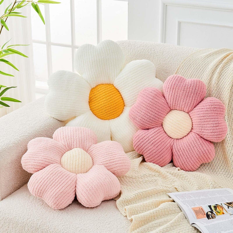 Kcvvcr Flower Throw Pillow, Cute Flower Shaped Pillow Decorative Throw Pillow for Bed Couch, Soft Daisy Pillows Floor Seating Cushion Cushions (14.9 Inch White+Yellow) - Image 3