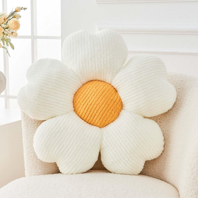 Kcvvcr Flower Throw Pillow, Cute Flower Shaped Pillow Decorative Throw Pillow for Bed Couch, Soft Daisy Pillows Floor Seating Cushion Cushions (14.9 Inch White+Yellow) - Image 1