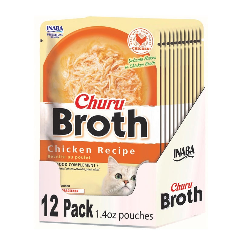 INABA Churu Broth for Cats, Side Dish Pouch, 1.4 Ounces per Pouch, 12 Pouches, Chicken Recipe - Image 1