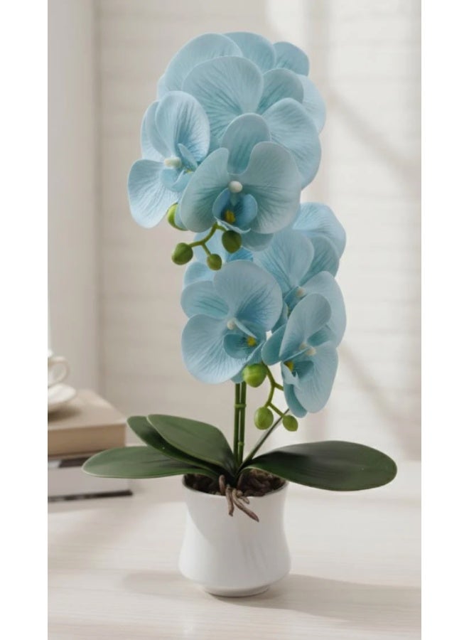 AKDC RoyalOrchid Decorative Artificial Orchid Plant – Blue Color – 46 cm with Ceramic Pot – Elegant Home Décor - Image 1