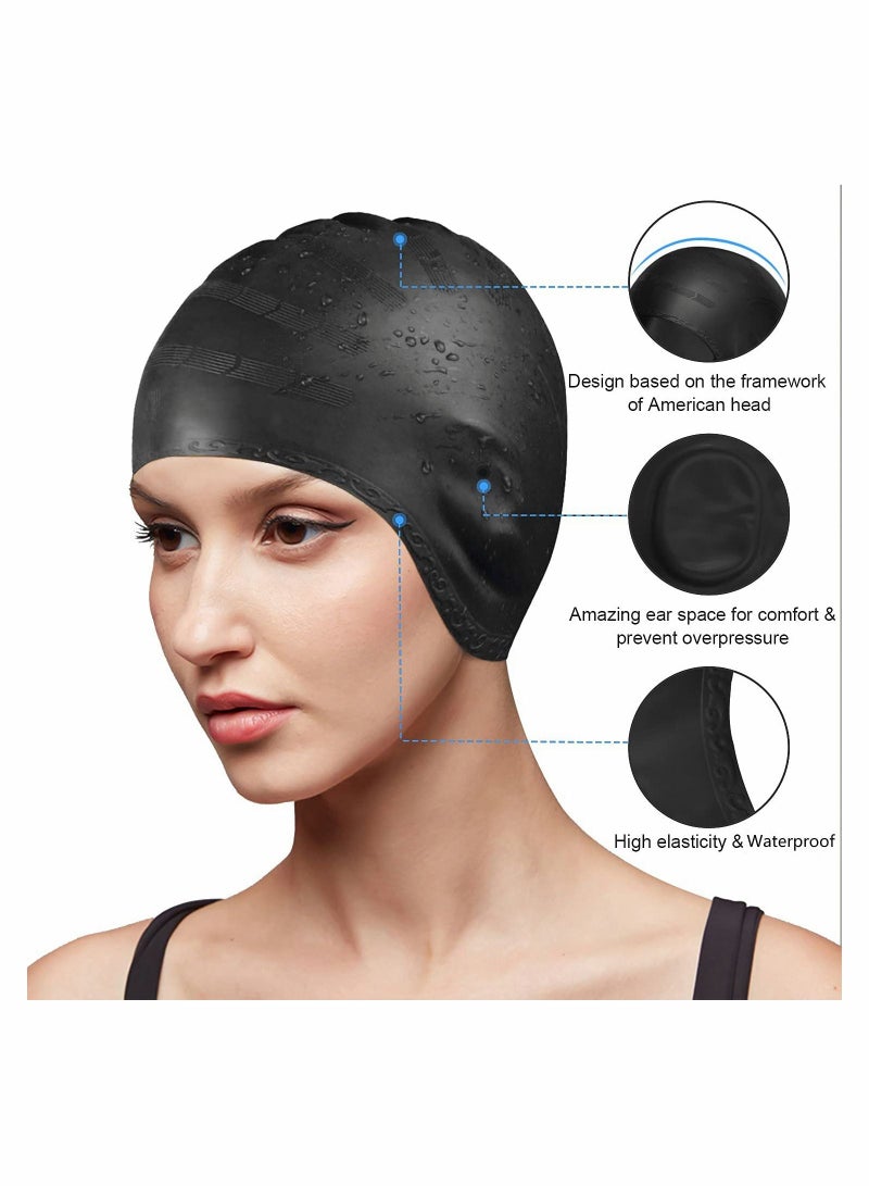 KASTWAVE Cover Ears Swimming Cap Bathing Hat Silicone Waterproof Black Comfortable Silicone Swimming Cap Adult Waterproof Swim Hat With Anti-Tear Ergonomic Design Ear Pocket - Image 2