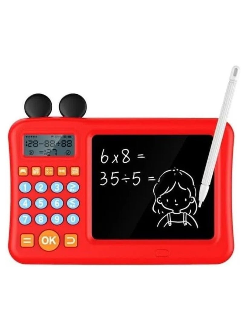 Interactive Math Games with LCD Writing Tablet – Fun Educational Toy for Kids Featuring Calculator, Drawing Pad, and Math Activities (100g, Red Color)  - Image 1