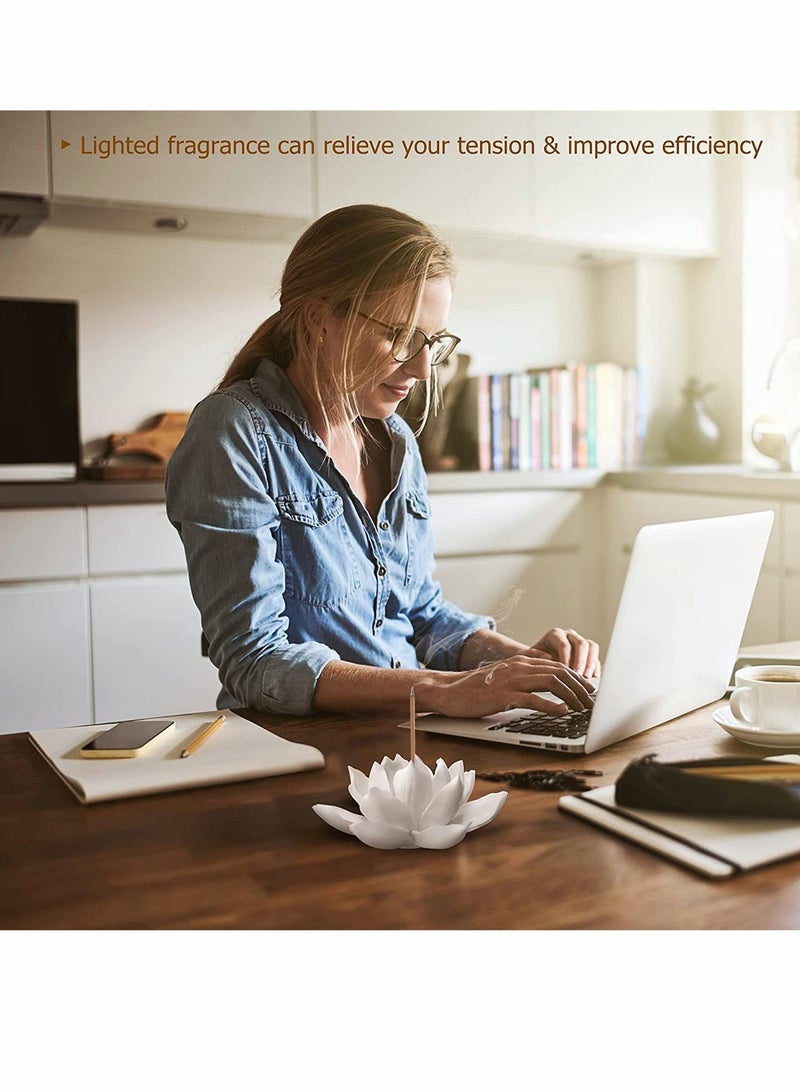 Excefore Incense Holders Burner 3.9 Inch Ceramic White Lotus Incense Burner Home Decor Flower Incense Burner Stick Holder for Yoga Studio Living Room Office Teahouse Home Decor - Image 2