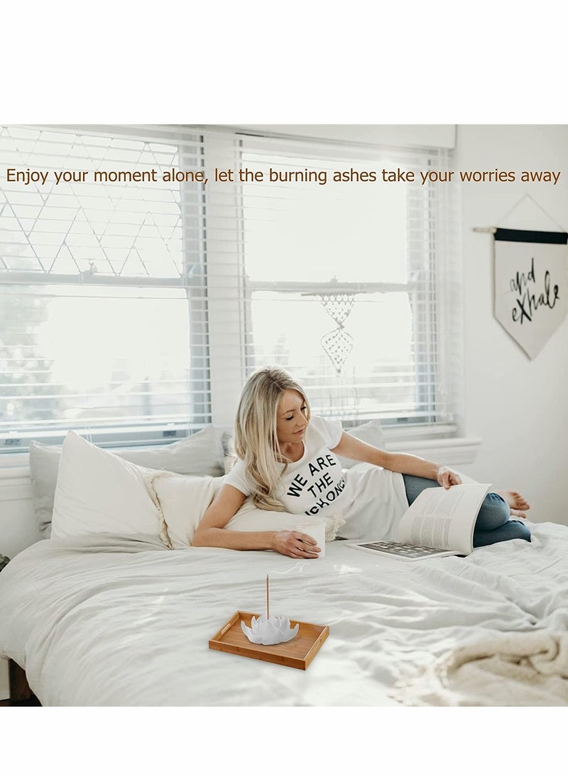Excefore Incense Holders Burner 3.9 Inch Ceramic White Lotus Incense Burner Home Decor Flower Incense Burner Stick Holder for Yoga Studio Living Room Office Teahouse Home Decor - Image 3