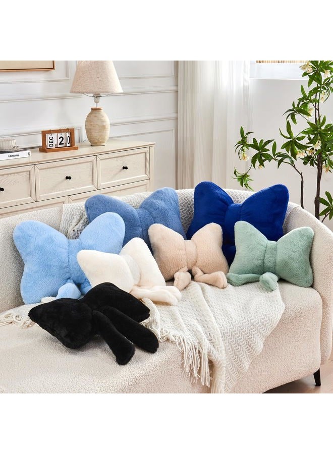 XVTRU Black Bow Pillow, Soft Bow Decorative Pillows with Faux Rabbit Fur, Cute 12" Bow Throw Pillows, Aesthetic Home Decor Bow Shaped Plush Pillow for Bedroom Sofa Couch - Image 3