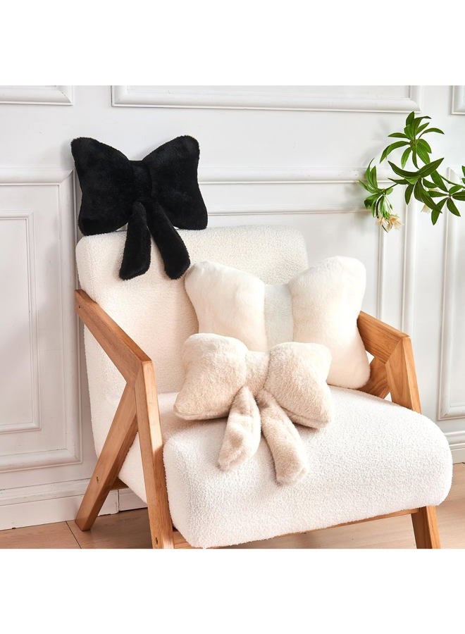 XVTRU Black Bow Pillow, Soft Bow Decorative Pillows with Faux Rabbit Fur, Cute 12" Bow Throw Pillows, Aesthetic Home Decor Bow Shaped Plush Pillow for Bedroom Sofa Couch - Image 4